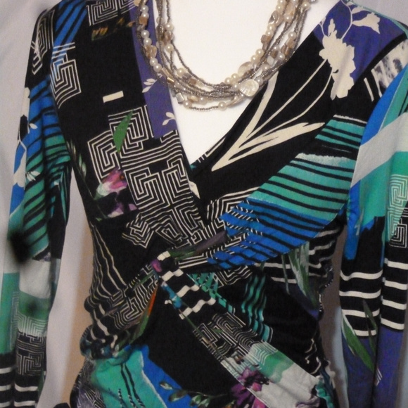Cable & Gauge Tops - Cross Wrap on Front Slimming stretchy blouse